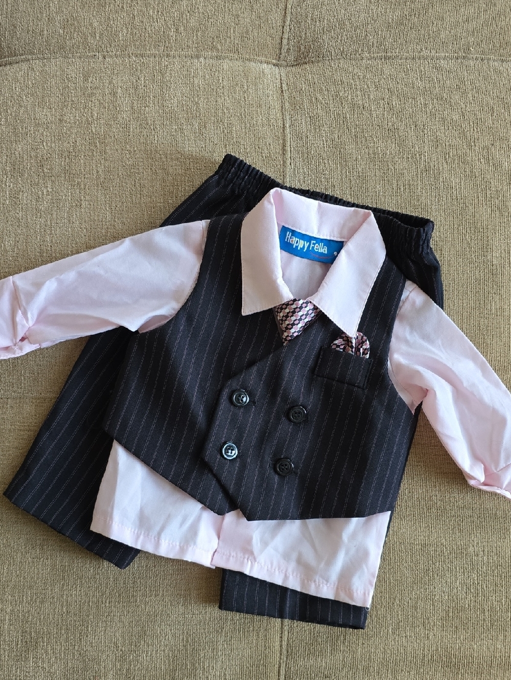 Pink & Black Pinstripe Vest Set
